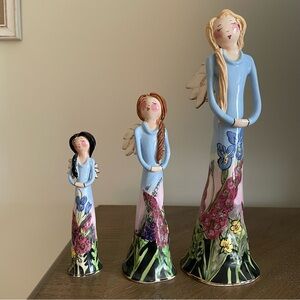 Heather Goldminc Blue Sky Claywork Angel Figurines Set Of Three